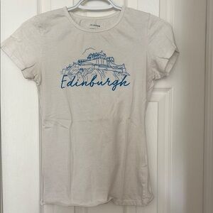 Womens white tshirt 2 xs Cream and Blue Short Sleeve Tee Edinburgh Design
